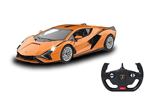 Jamara- Coche teledirigido Lamborghini Sián 2,4 GHz 1:14, con Licencia Oficial, hasta 1 Hora de Viaje, Aprox. 11 km/h, Detalles Perfectamente reproducidos, Interior detallado, Color Naranja (403127)