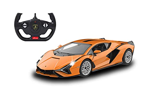 Jamara- Coche teledirigido Lamborghini Sián 2,4 GHz 1:14, con Licencia Oficial, hasta 1 Hora de Viaje, Aprox. 11 km/h, Detalles Perfectamente reproducidos, Interior detallado, Color Naranja (403127)