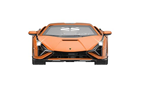 Jamara- Coche teledirigido Lamborghini Sián 2,4 GHz 1:14, con Licencia Oficial, hasta 1 Hora de Viaje, Aprox. 11 km/h, Detalles Perfectamente reproducidos, Interior detallado, Color Naranja (403127)