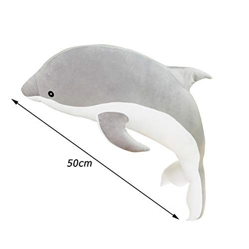 JAWSEU Delfín de Peluche de Juguete de Felpa, Lindo Suave Felpa Rellenó el Animal de Mar Juguetes for Niños Decoración del Dormitorio, Regalos de Cumpleaños, Gris 50CM