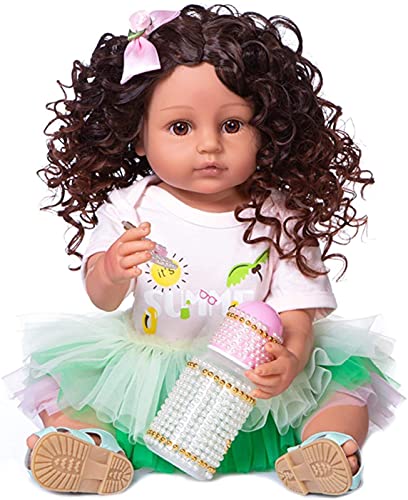 JeeKoudy Rebirth Doll Real Soft Touch 22 Pulgadas 55 CM Princesa Original Todo el Cuerpo Suave Silicona Reborn Baby Walker Cabello Rizado Moda Chica Muñeca de Baño GIF