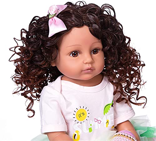 JeeKoudy Rebirth Doll Real Soft Touch 22 Pulgadas 55 CM Princesa Original Todo el Cuerpo Suave Silicona Reborn Baby Walker Cabello Rizado Moda Chica Muñeca de Baño GIF