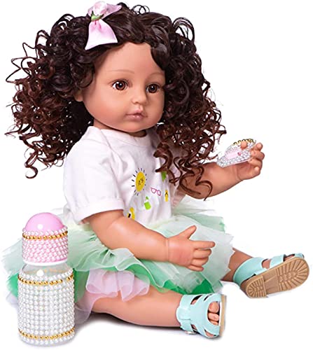 JeeKoudy Rebirth Doll Real Soft Touch 22 Pulgadas 55 CM Princesa Original Todo el Cuerpo Suave Silicona Reborn Baby Walker Cabello Rizado Moda Chica Muñeca de Baño GIF