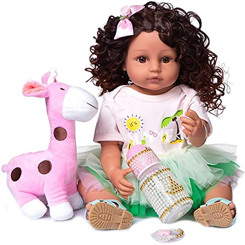 JeeKoudy Rebirth Doll Real Soft Touch 22 Pulgadas 55 CM Princesa Original Todo el Cuerpo Suave Silicona Reborn Baby Walker Cabello Rizado Moda Chica Muñeca de Baño GIF