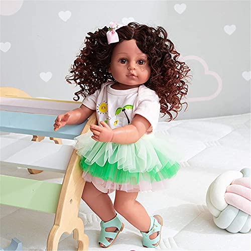 JeeKoudy Rebirth Doll Real Soft Touch 22 Pulgadas 55 CM Princesa Original Todo el Cuerpo Suave Silicona Reborn Baby Walker Cabello Rizado Moda Chica Muñeca de Baño GIF