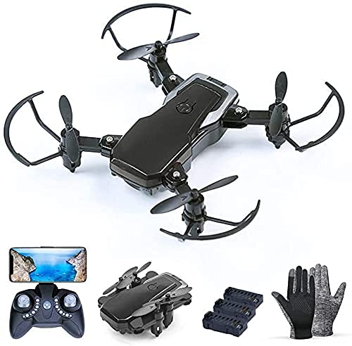 JJDSN RC Drone, Equipped with 2 Million HD Camera, with 3 Batteries, Foldable FPV WiFi RC Quadcopter, Fixed Height Suspension, 3 Speeds Adjustable for Children and Adults (Color : Black)