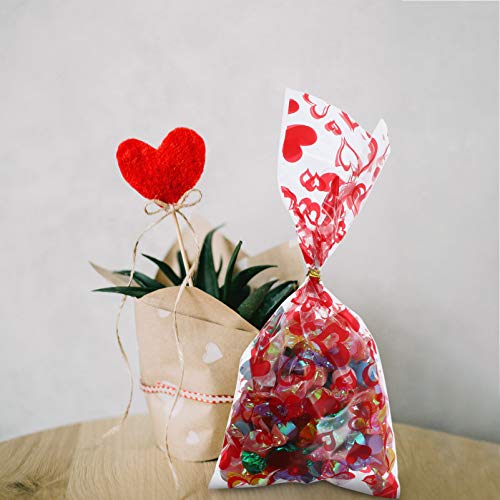 jojofuny 50 Piezas Bolsas de Celofán de San Valentín Bolsas de Regalo Bolsas de Golosinas Bolsas de Regalo de Fiesta del Día de San Valentín (Corazón Rojo)