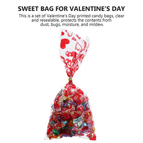 jojofuny 50 Piezas Bolsas de Celofán de San Valentín Bolsas de Regalo Bolsas de Golosinas Bolsas de Regalo de Fiesta del Día de San Valentín (Corazón Rojo)