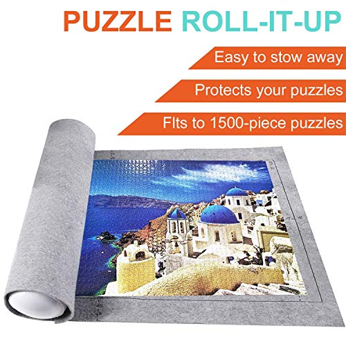 JOLIGAEA Tapete Puzzle, Alfombrilla Portátil para Rompecabezas para 1500 Piezas Puzzle, Porta Puzzle, Alfombrilla de Fieltro para Puzzles con Bolsa de Almacenamiento de Bomba de Tubo, Gris