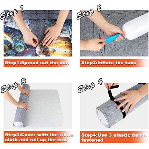 JOLIGAEA Tapete Puzzle, Alfombrilla Portátil para Rompecabezas para 1500 Piezas Puzzle, Porta Puzzle, Alfombrilla de Fieltro para Puzzles con Bolsa de Almacenamiento de Bomba de Tubo, Gris