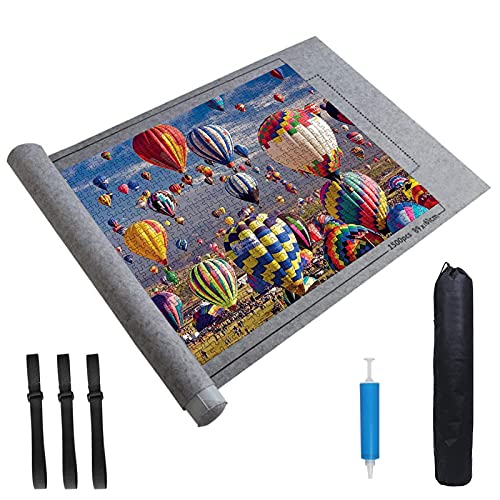 JOLIGAEA Tapete Puzzle, Alfombrilla Portátil para Rompecabezas para 1500 Piezas Puzzle, Porta Puzzle, Alfombrilla de Fieltro para Puzzles con Bolsa de Almacenamiento de Bomba de Tubo, Gris