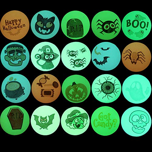 JOYIN 100 Tema de Halloween, Bolas Rebotadoras Que Brillan en la Oscuridad, 20 Diseños para Suministros de Fiesta de Halloween, Truco o Trato