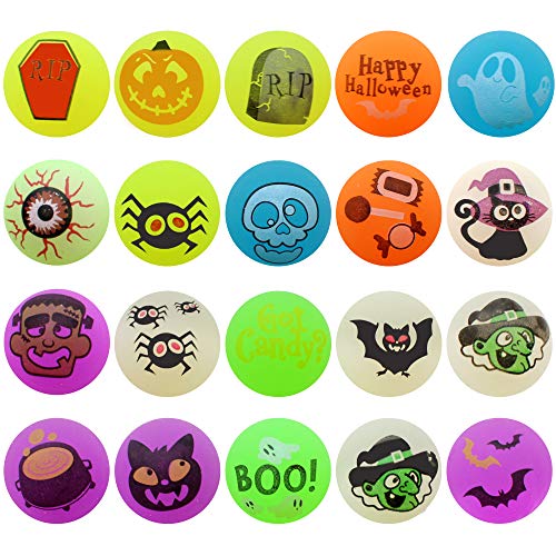 JOYIN 100 Tema de Halloween, Bolas Rebotadoras Que Brillan en la Oscuridad, 20 Diseños para Suministros de Fiesta de Halloween, Truco o Trato