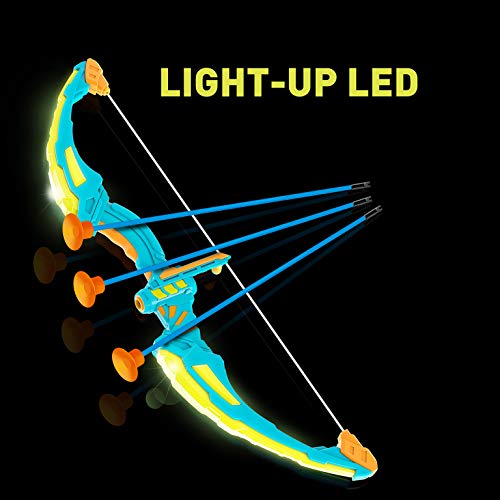 JOYIN Set de Juguete de Arco y Flecha Verde con Luces LED Intermitentes para niños, Juego de Tiro con Arco Iluminado, 9 Flechas con ventosas, dianas y carcaj