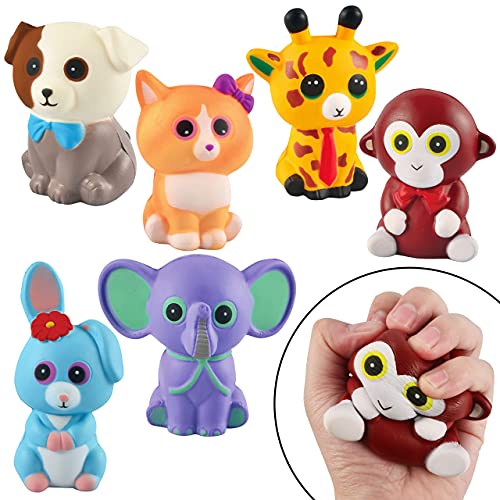 JOYINPaquete de 6 Juguetes Blandos de tamaño Jumbo para aliviar el estrés de Aumento Lento, apretón súper Suave Kawaii, Juguetes Lindos de Amigos de Animales para niños y niñas