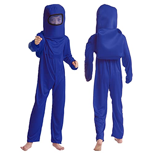 JQMAO Disfraz de Astronauta Niños Espacio Anime Cosplay Mono para Vestir Ropa Carnaval Fiesta de Navidad Fiesta de Cumpleaños con Casco Mochila (Blue, L)