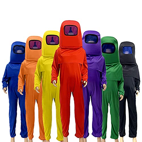 JQMAO Disfraz de Astronauta Niños Espacio Anime Cosplay Mono para Vestir Ropa Carnaval Fiesta de Navidad Fiesta de Cumpleaños con Casco Mochila (Blue, L)