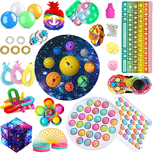 Juego de 34 juguetes antiestrés TIK Tok Fidget Pack Teclado Pop it Push Bubble Fidget Juguetes Set Alivio del estrés Juguete Sensorial para ADHD Autistic Adultos Niños Cumpleaños Favores (2)