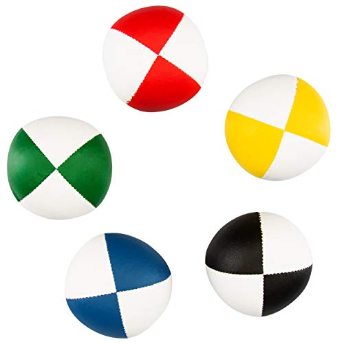 Juego de 5 Pelotas de Malabares Diabolo Premium Soft Bicolor - 58mm Ø ✓ Pelota de Malabares con Relleno ✓ Repelente al Agua ✓ Suave imitación de Cuero I Juego de Malabares para niños y Adolescentes