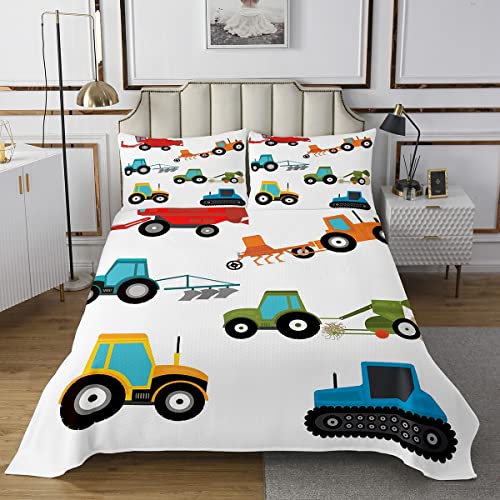 Juego de colchas para tractor de granja de dibujos animados para niños, niñas, vehículos, camiones, construcción, coches, caricaturas, tamaño King, 3 piezas