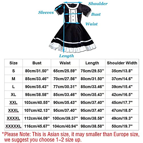 Juego de disfraz criada francesa, anime para cosplay francesa Halloween, alicia tradicional mujer, 4 piezas como un conjunto que incluye vestido, sombrero, delantal, collar falso (negro, talla 5XL)