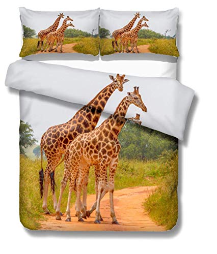 Juego de Funda nórdica de Elefante Animal Completo / Reina para niños, Dos Elefantes Caminando por The Glow of Sunset Juego de Cama de Oro para niños, niños, niñas y Adultos,