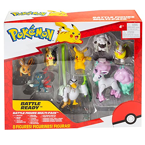 Juego de juguetes de Pokémon Battle Figure Multi Pack de 8 piezas, generación 8, incluye Pikachu, Eevee, Wooloo, Sneasel, Yamper, Ponyta, Sirfetch'd y Morpeko a partir de 4 años