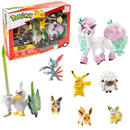 Juego de juguetes de Pokémon Battle Figure Multi Pack de 8 piezas, generación 8, incluye Pikachu, Eevee, Wooloo, Sneasel, Yamper, Ponyta, Sirfetch'd y Morpeko a partir de 4 años