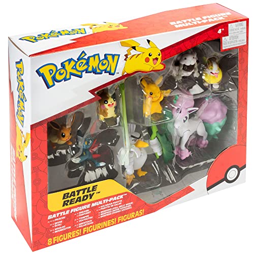 Juego de juguetes de Pokémon Battle Figure Multi Pack de 8 piezas, generación 8, incluye Pikachu, Eevee, Wooloo, Sneasel, Yamper, Ponyta, Sirfetch'd y Morpeko a partir de 4 años