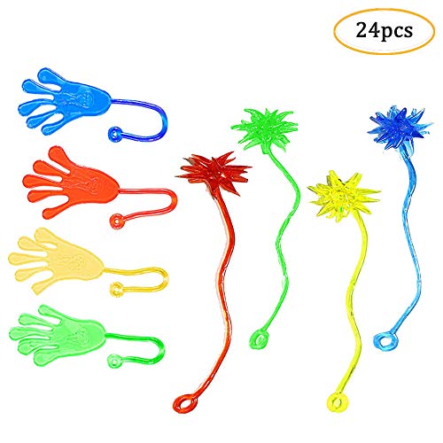 Juguete de Mano Pegajoso, 24 Piezas Sticky Manos/Martillos Pegajosos, Glitter Elástico Sticky Hand Finger Toys, Mano Adhesiva Juguetes de Dedo, Cumpleaños Infantiles, Artículos Fiesta (Color Al Azar)