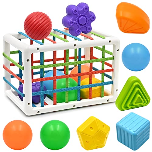 Juguetes de Habilidades Motoras para Bebé 6 9 12 15 Meses, Juegos Montessori Educativos Aprendiendo Caja de Clasificación Sensorial con 6 Piezas Textura Ball y 6 Bolas Blandas Juguetes niños 1 año