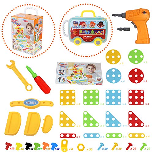 Juguetes Montessori Juguete con la Herramienta Tornillo Puzzles 3D eléctrico Rompecabezas Bricolaje Regalos Educativos para Infantiles Niños 3 4 5 6 7 Años (258 Piezas)