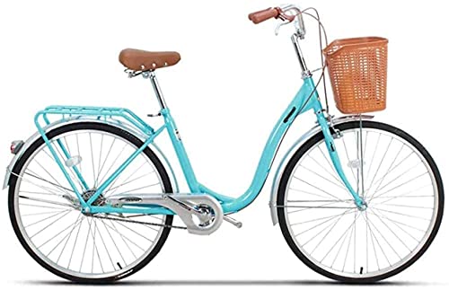 JYTFZD WENHAO 24"Bicicleta de Aluminio de la Bicicleta for Mujer Bicicleta 6 Speed ​​Shift V Frenos Luz de la Ciudad Coche Retro Señoras Adultos con Canasta de automóviles (Color: a) (Color : B)