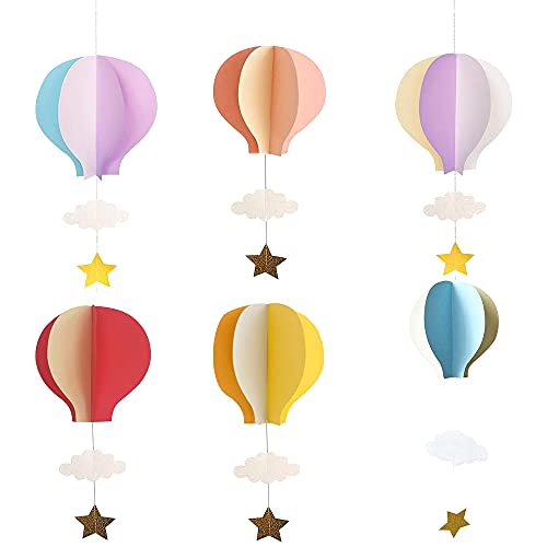 Kaimeilai 6 guirnaldas de papel con forma de globo aerostático en 3D con forma de estrella de nubes, adhesivos de pared para decoración de fiestas, baby shower, habitación infantil (6 colores)