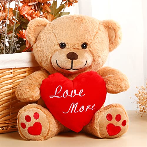 Kasyat Osito de Peluche de Novia Osito de Peluche Pequeño con Corazón Rojo Oso de Peluche San Valentín para Ella Oso de San Valentín de Niños Juguete Oso Peluche (Love More, Material Terciopelo)