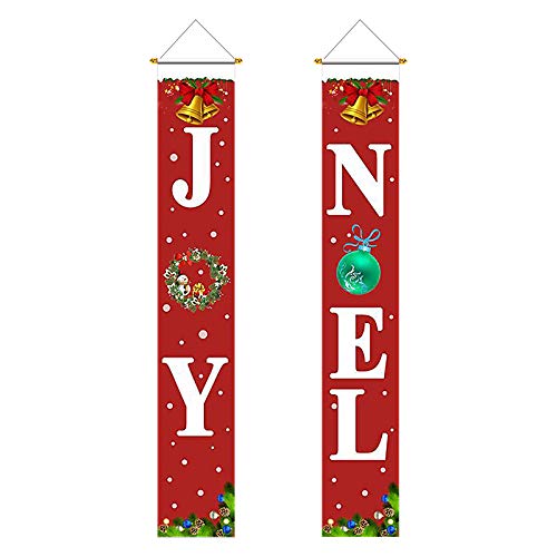 KATOOM Cartel de Navidad para Porche 2PCS Porche de Joy Noel, Bandera Roja de Navidad Bienvenida/Entrada Colgante Exterior de Casa/Pasillo/Puerta de Pared/Fiesta/Chimenea de Pared