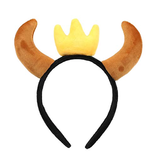 kdjsic Divertida diadema de peluche con diseño de buey de vaca y cuerno de diablo y dibujos animados para el pelo de animales, maquillaje, vacaciones, cosplay, fiesta, bandana