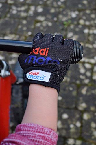 Kiddimoto Guantes de Ciclismo sin Dedos para Infantil (niñas y niños) - Bicicleta, MTB, BMX, Carretera, Montaña - Negro - Talla: M (5-8 años)