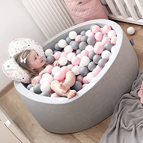 KiddyMoon 90X30cm/200 Bolas ∅ 7Cm Piscina De Bolas para Ninos Hecha En La UE, Gris Clr:Blanco,Gris,Rosa Clr