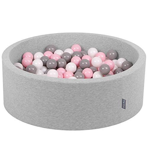 KiddyMoon 90X30cm/200 Bolas ∅ 7Cm Piscina De Bolas para Ninos Hecha En La UE, Gris Clr:Blanco,Gris,Rosa Clr