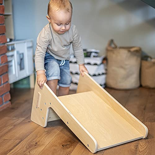 KiddyMoon Tobogán Y Silla 2 En 1 De Madera para Niños, Natural