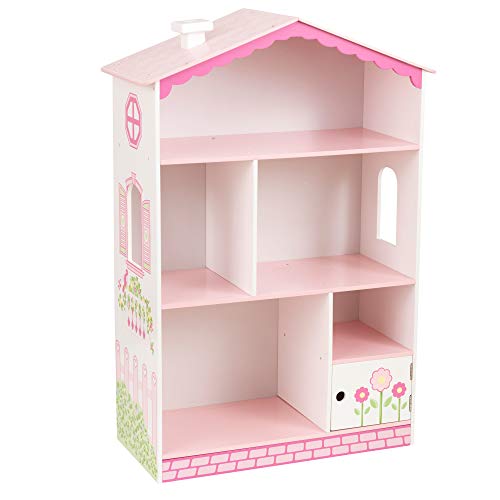 KidKraft- Dolls House Cottage Estantería de madera con diseño de casa de muñecas, mueble expositor para dormitorio de niños, estantería con espacio para almacenamiento (14604)