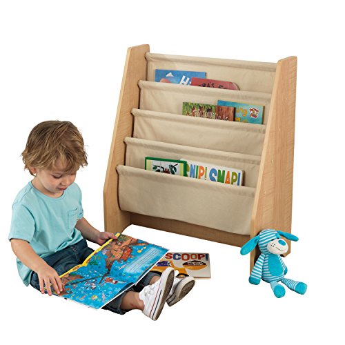 KidKraft Estantería Expositor de Madera, Muebles de Dormitorio para niños, exhibidor de Libros para Almacenamiento, Tela, Beige