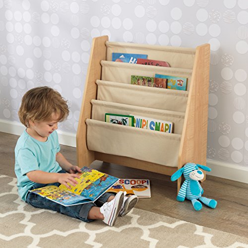 KidKraft Estantería Expositor de Madera, Muebles de Dormitorio para niños, exhibidor de Libros para Almacenamiento, Tela, Beige