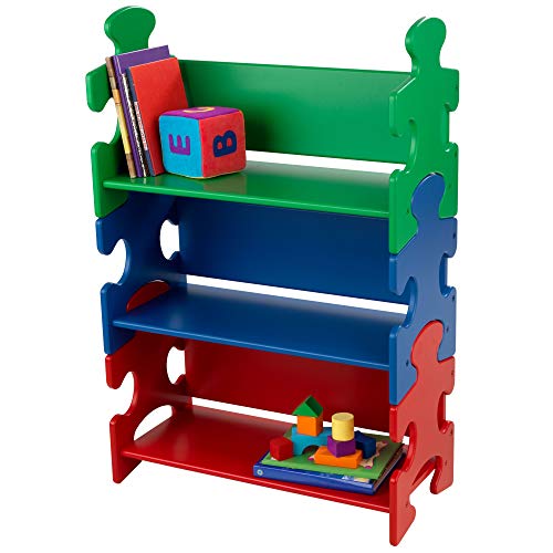 KidKraft - Estantería infantil de madera con diseño puzzle y 3 estantes, muebles para salas de juego y dormitorio de niños, multicolor (colores primarios) (14400)