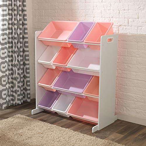 KidKraft- Mueble clasificador y organizador de juguetes con 12 contenedores en colores pastel y blanco para cuarto infantil Sort It & Store It , Color Pastel y Blanco (15450)