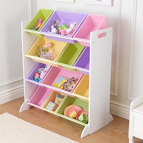 KidKraft- Mueble clasificador y organizador de juguetes con 12 contenedores en colores pastel y blanco para cuarto infantil Sort It & Store It , Color Pastel y Blanco (15450)