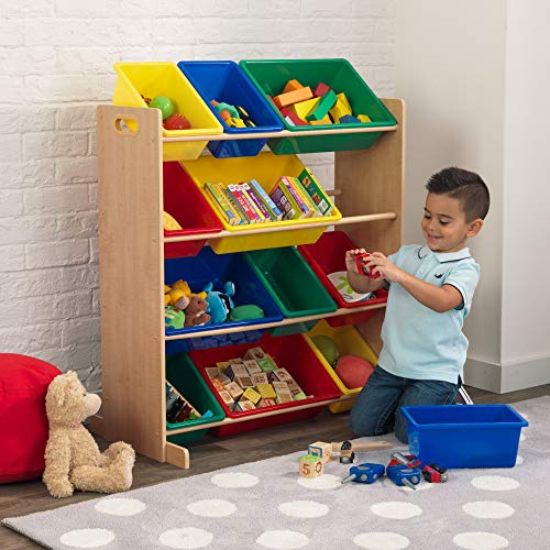 KidKraft- Sort It & Store It Mueble clasificador y organizador de juguetes con 12 contenedores para cuarto infantil , Color Primario/Natural (16774) , color/modelo surtido