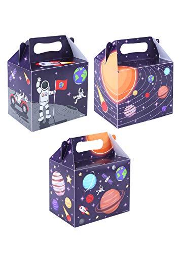 KINPARTY ® - CAJITAS del ESPACIO, ASTRONAUTAS, PLANETAS - (Pack de 12) para regalos, para cumpleaños, para fiestas, para golosinas, para niñas y niños