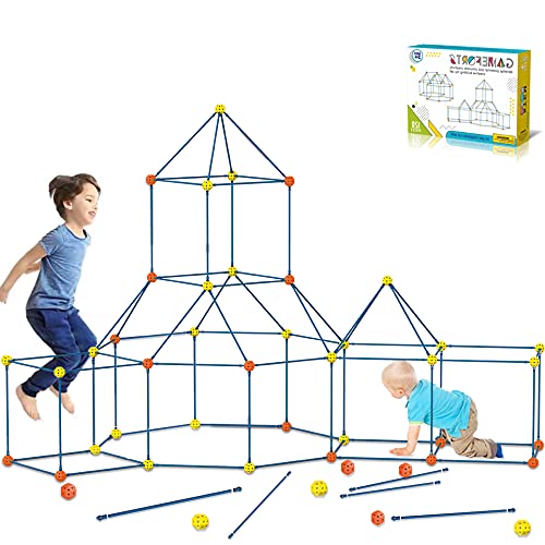 Kit De Construcción De Fuertes para Niños 3 a 12 años, Juego De Construcción para Interiores con Palos De Construcción,Túneles De Construcción De Fortalezas De Bricolaje, Tienda De Campaña (120pcs-1)